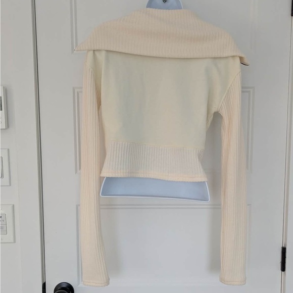 BDG Urban Outfitters Cream Ribbed Zip Up Sweater Y2K Cropped Top Size Large - Picture 5 of 8